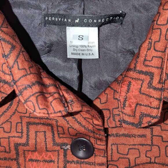 Peruvian Connection | Art-to-Wear Tribal Blazer Jacket Rust Orange Brown | Small - Picture 5 of 16